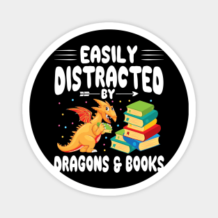 Cute Book Reader Easily Distracted by Dragons and Books Magnet